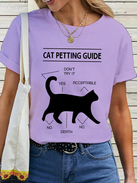

Women’s Funny Cat Petting Guide Cotton Simple T-Shirt, Purple, T-shirts