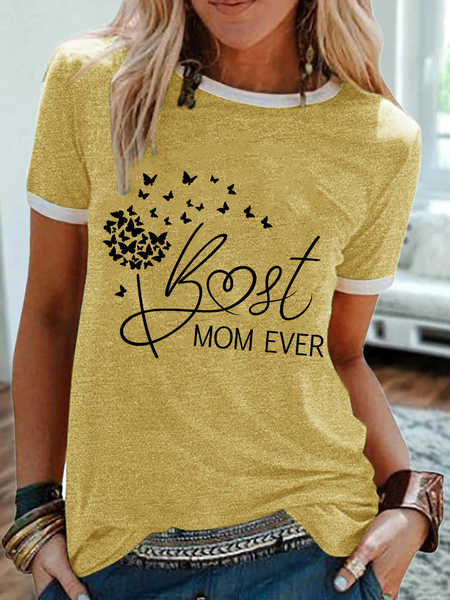 

Women's Best Mom Ever Simple Crew Neck Regular Fit Text Letters T-Shirt, Yellow, T-shirts