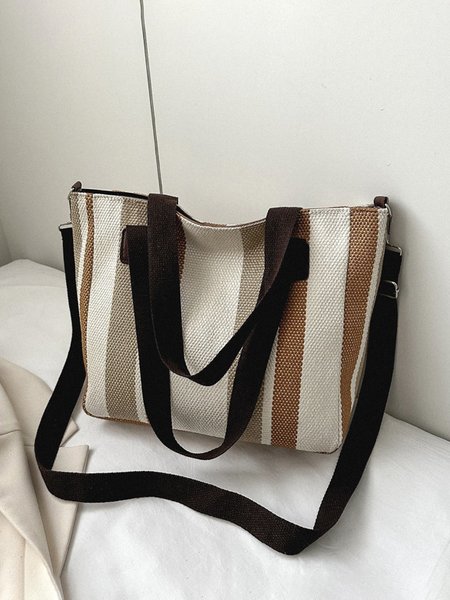 

Casual Striped Stitching Shoulder Messenger Bag Urban Vacation Women, Khaki, Women's Bags