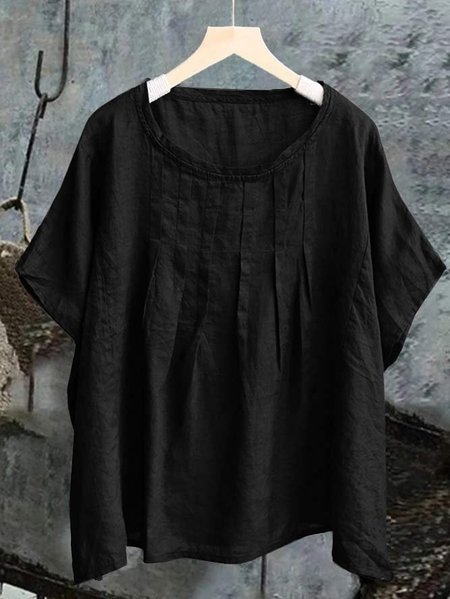 

Women Plain Summer Loose Linen Shirt, Black, Tunics