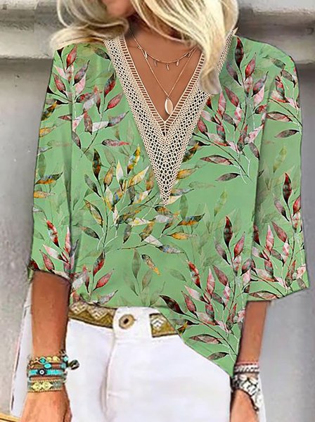

Casual Lace Floral V Neck Shirt, Green, Shirts & Blouses