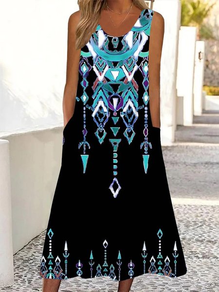 

Loose Ethnic Scoop Neck Casual Dress, Black, Dresses