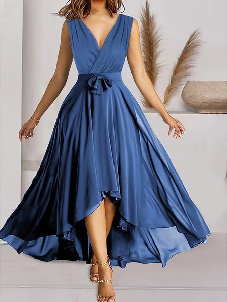

Elegant Cross Neck Loose Plain Dress, Blue, Dresses