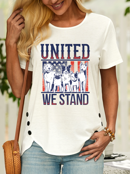 

Women’s United We Stand Dogs Casual Loose Cotton T-Shirt, White, T-shirts