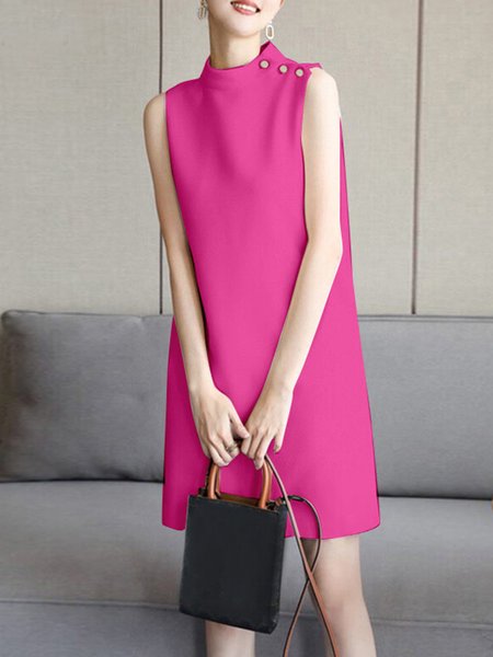 

Plain Buttoned Elegant Sleeveless Dress, Deep pink, Mini Dresses