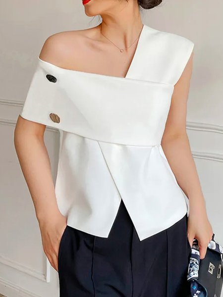 

Urban One Shoulder Plain Regular Fit Blouse, Off white, Blouses and Shirts