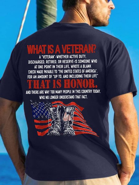

Men's What Is A Veteran That Is Honor Funny Graphic Printing Crew Neck Text Letters Casual Cotton T-Shirt, Purplish blue, T-shirts