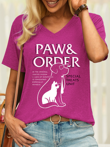 

Women’s Paw&Order In The Criminal Justice System A Lack Of Scratches Is Considered Especially Heinous Dog Cat Casual Cotton V Neck T-Shirt, Rose red, T-shirts