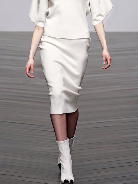 

Midi Daily Urban Regular Fit Plain Skirt, White, Skirts