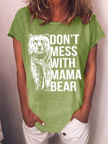 

Women's Don't Mess With Mama Bear Funny Graphic Printing Text Letters Casual Cotton-Blend T-Shirt, Green, T-shirts
