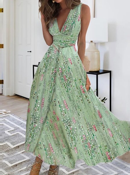 

Polka Dots Elegant V Neck Dress With No, Green, Dresses