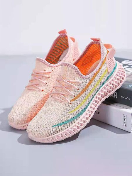 

Rainbow Line Mesh Breathable Fly Knit Sneakers, Pink, Sneakers