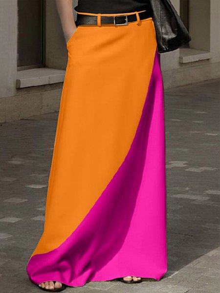 

Plus Size Color Block Regular Fit Urban Skirt, As picture, Plus Bottoms