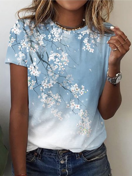 Casual Floral Loose Crew Neck T Shirt