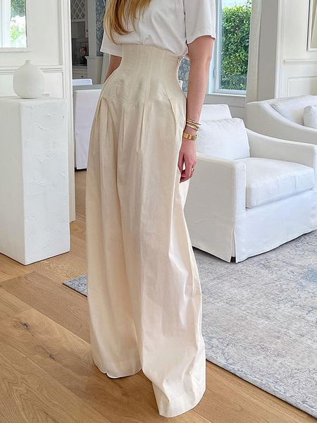 

Plain Loose High Waist Urban Fashion Long Pants Straight pants, Apricot, Pants