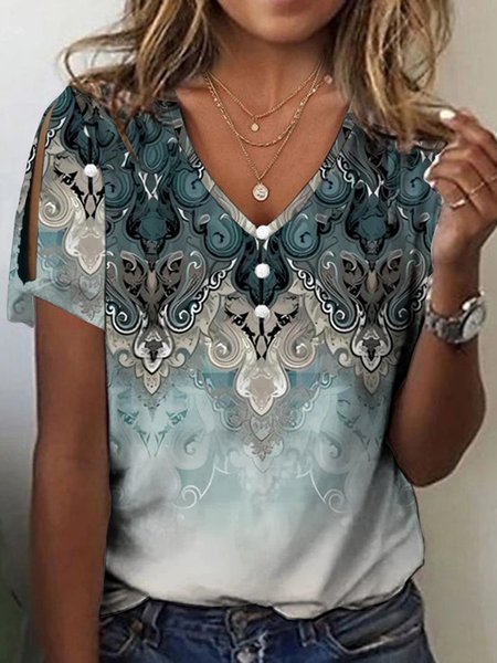 

Casual V Neck Loose T-Shirt, Green, T-Shirts