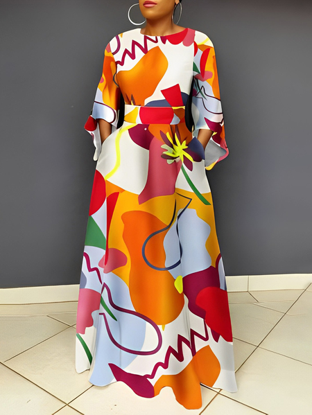 

Plus Size Vacation Abstract Maxi Dress With No Belt, As picture, Plus Dresses