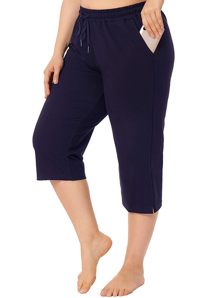 

Women's Summer Hiking Loose Drawstring Pants Water-Resistant Wide Leg Pants with Pockets, Navy blue, Pants