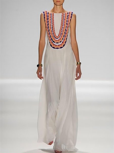 

Crew Neck Vacation Regular Fit Dress, As picture, Maxi Dresses