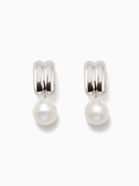 

Elegant Silver Metal Pearl Dangle Earrings Daily Banquet Wedding Women Jewelry, Earrings