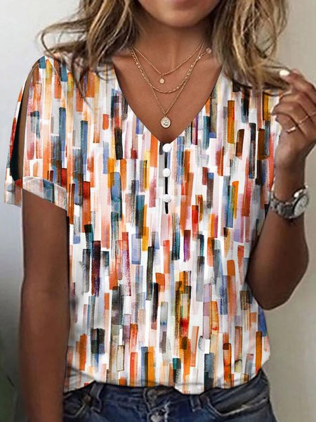 

Colorful Floral Loose Casual T-Shirt, Light orange, Shirts & Blouses