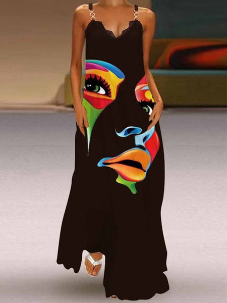 

Plus Size Loose Abstract Vacation Sleeveless Dress, Black, Plus Dresses