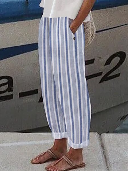 

Plus Size Casual Loose Striped Pants, Blue, Pants
