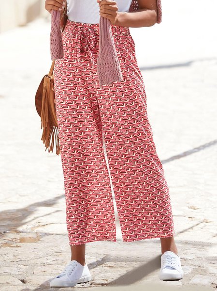 

Loose Geometric Casual Pants, Red, Pants
