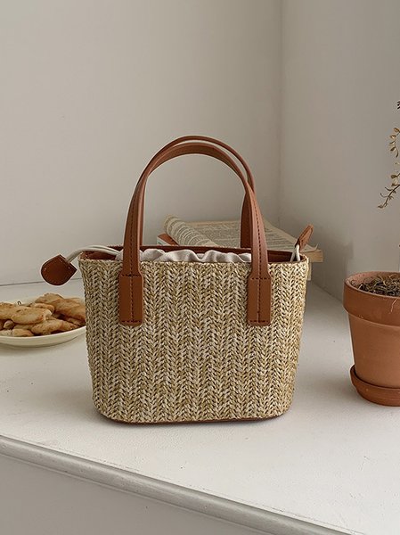 

Casual Straw Drawstring Handbag Messenger Bag Vacation Beach Women, Brown, Bags