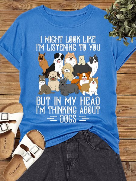 

Women's Cotton Dog Lover In My Head I'm Thinking About Getting More Dogs Casual T-Shirt, Blue, T-shirts
