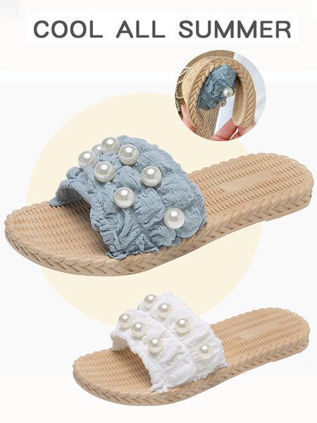 

Pearl Chiffon Ruffle Beach Sandals, Light blue, Slippers