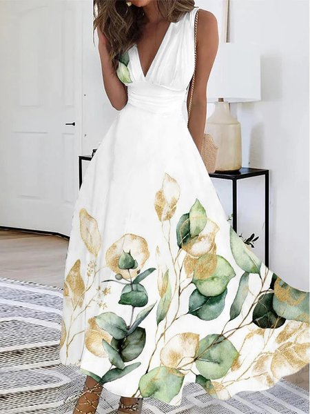 

Elegant Floral Regular Fit Dress, White, Dresses