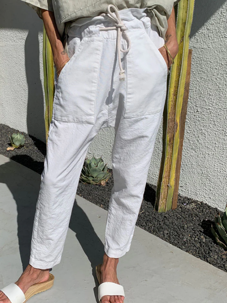 

Casual Cotton Plain Pants, White, Pants