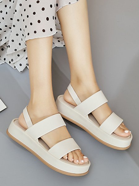 

Simple Strappy Platform Slip-on Sandals, Beige, Sandals