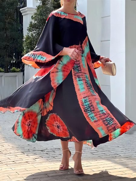 

Loose Ethnic Vacation Cold Shoulder Dress, As picture, Maxi Dresses