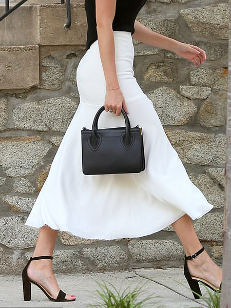 

Micro-Elasticity Plain Elegant Regular Fit Midi Skirt, White, Skirts