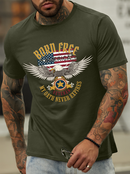

Lilicloth X Paula Born Free America Veteran My Oath Never Expires Men’s Patriotic Casual Cotton T-Shirt, Army green, T-shirts