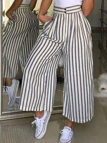 

Contrast Stripe Loose Wide-Leg Pants, Gray, Pants