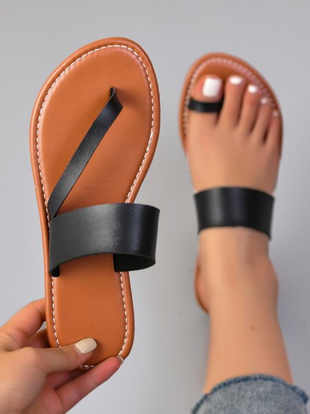 

Irregular Toe Ring Summer Beach Sandals, Black, Sandals