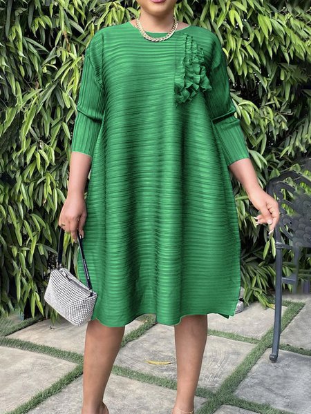 

Casual Loose Plain Crew Neck Dress With No, Green, Midi Dresses