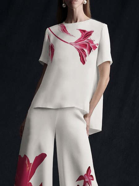 

Urban Crew Neck Loose Floral Shirt, White, Blouses and Shirts