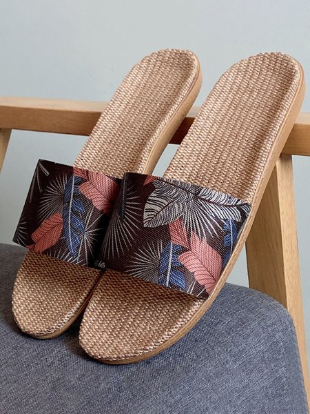 

Casual Palm Leaf Linen House Slippers, Coffee, Slippers