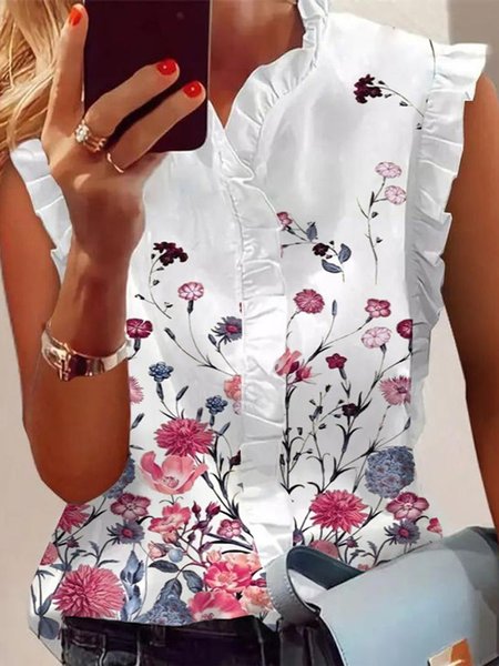 

Flouncing Casual V Neck Loose Blouse, White, Shirts & Blouses