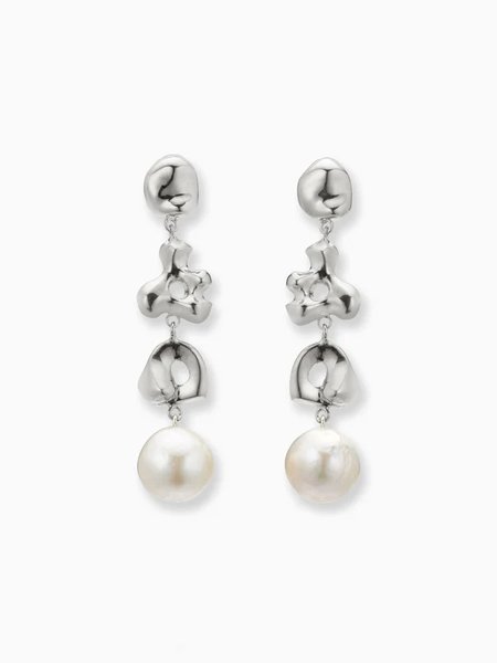 

Casual Irregular Metal Pearl Dangle Earrings Everyday Urban Women's Jewelry, Silver, Wedding Acc