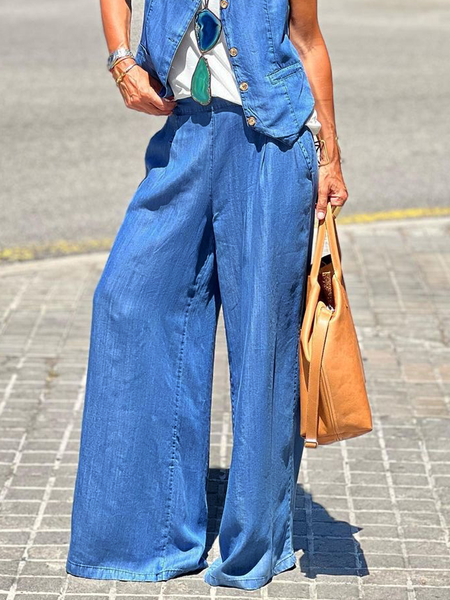 

Plain Urban Long Jeans Straight pants, Denim blue, Jeans