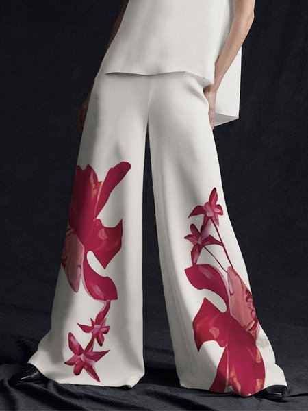 

Floral Urban Fashion Wide leg Pants, White, Pants
