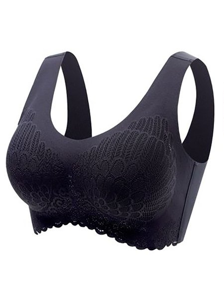 

Feather Pattern Casual Jacquard Bra & Bralette, Black, Wireless