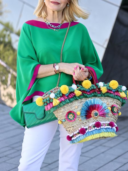 

Regular Fit Color Block Casual Crew Neck Shirt, As picture, Blouses and Shirts