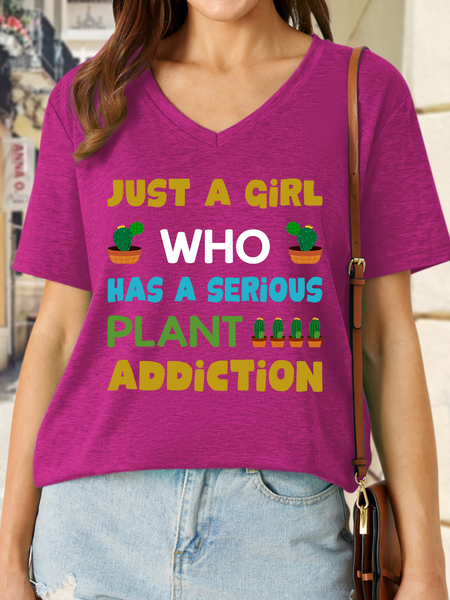 

Lilicloth X Rajib Sheikh Just A Girl Who Has A Serious Plant Addiction Women’s Casual Cotton T-Shirt, Rose red, T-shirts