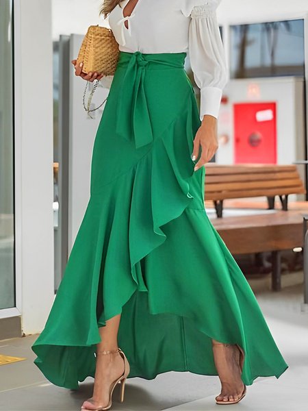 

Plain Elegant Regular Fit Maxi Skirt, Green, Skirts